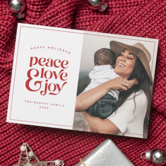 Boho Retro Peace Love Joy Foto met kerstkaart