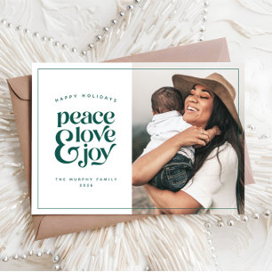 Boho Retro Peace Love Joy Foto met kerstkaart