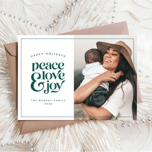 Boho Retro Peace Love Joy Foto met kerstkaart