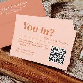 Boho Retro Perzik Sinaasappel Bruiloft Website Informatiekaartje