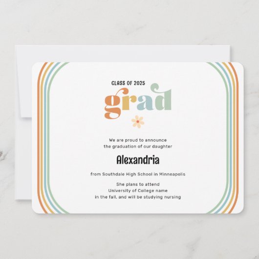 Boho Retro Photo Afstuderen Aankondiging (Achterkant)