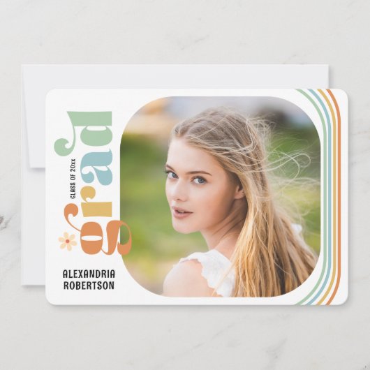 Boho Retro Photo Afstuderen Aankondiging (Voorkant)