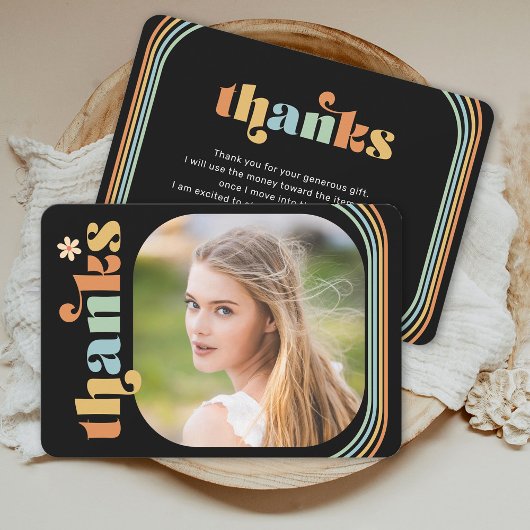 Boho Retro Photo Afstuderen Bedankkaart