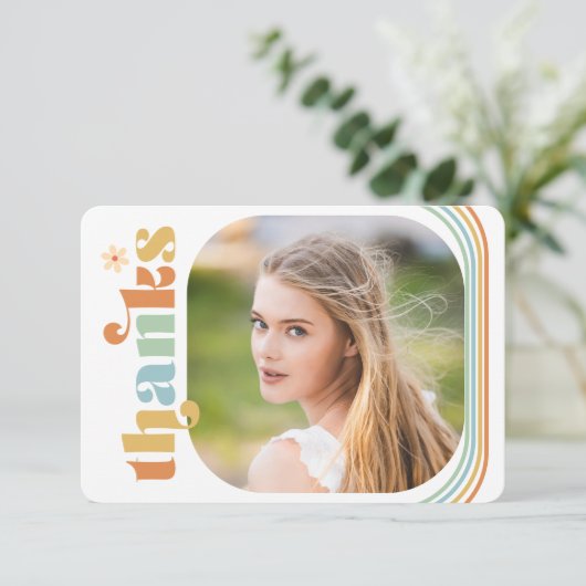 Boho Retro Photo Afstuderen Bedankkaart (Staand voorkant)