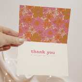 Boho Retro Pink Groovy Bloemenboog Bedankkaart
