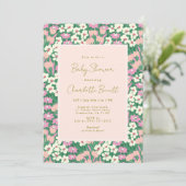Boho Retro Pink Sage Floral Baby shower Kaart (Staand voorkant)
