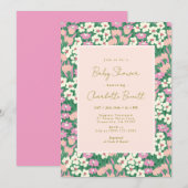 Boho Retro Pink Sage Floral Baby shower Kaart (Voorkant / Achterkant)