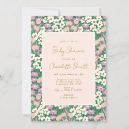 Boho Retro Pink Sage Floral Baby shower Kaart