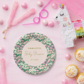 Boho Retro Pink Sage Floral Baby shower Papieren Bordje (Feest)