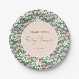 Boho Retro Pink Sage Floral Baby shower Papieren Bordje