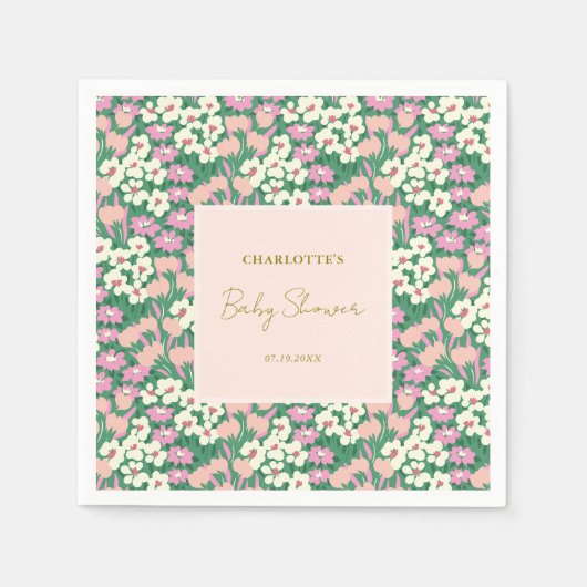 Boho Retro Pink Sage Floral Baby shower Servet (Voorkant)