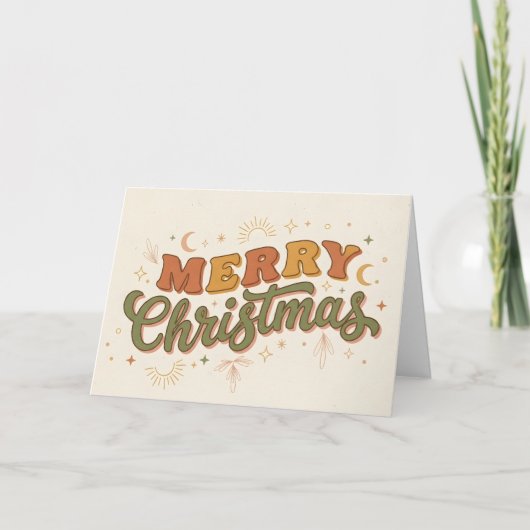 Boho Retro Prettig Kerst Kaart (Voorkant)