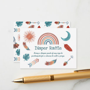 Boho Retro Rainbow Baby shower Diaper Raffle Enclo Informatiekaartje