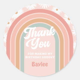 Boho Retro Rainbow Daisy Birthday Party Ronde Sticker