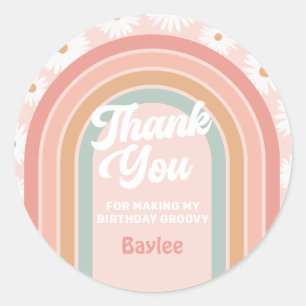 Boho Retro Rainbow Daisy Birthday Party Ronde Sticker