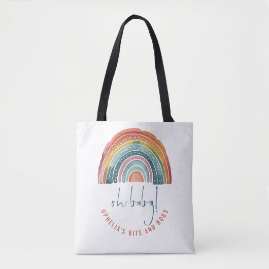 Boho Retro Rainbow Naam Script Oh Baby Tote Bag (Voorkant)