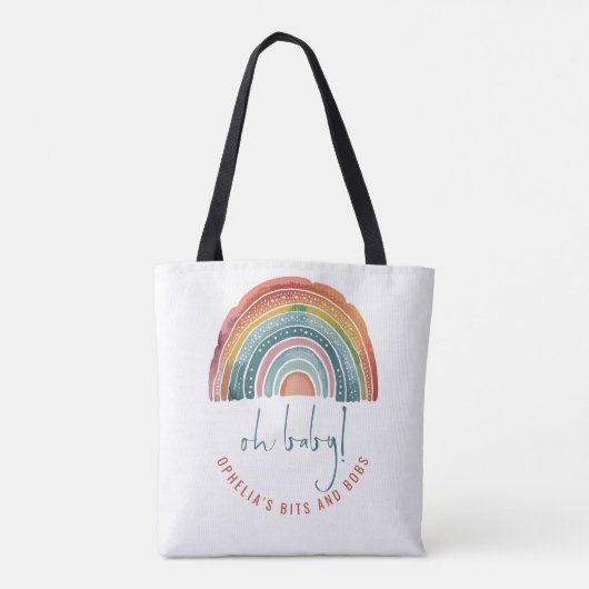 Boho Retro Rainbow Naam Script Oh Baby Tote Bag (Achterkant)