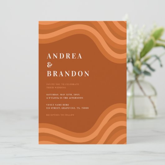 Boho Retro Rainbow QR Code RSVP All in One Weddens Kaart (Staand voorkant)