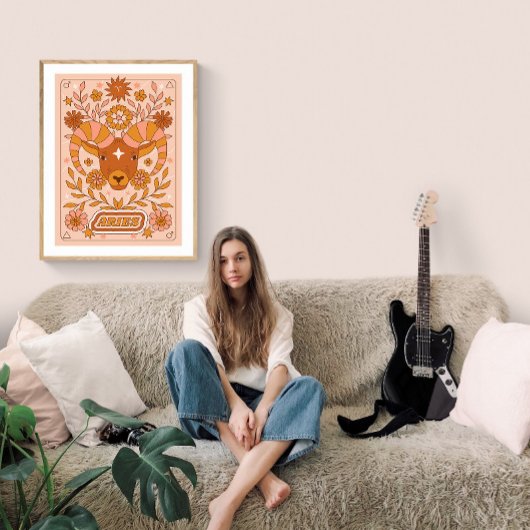 Boho Retro Ram Zodiac Poster