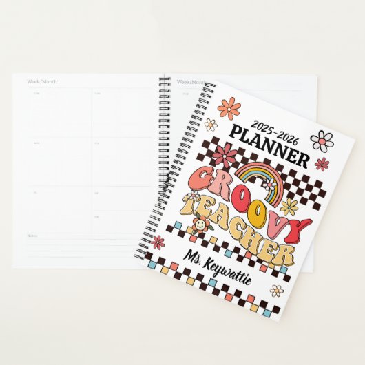 Boho retro regenbogen groovy leraar planner school (Display)