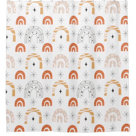 Boho retro regenbooglijnstraalsterren douchegordijn (Voorkant)