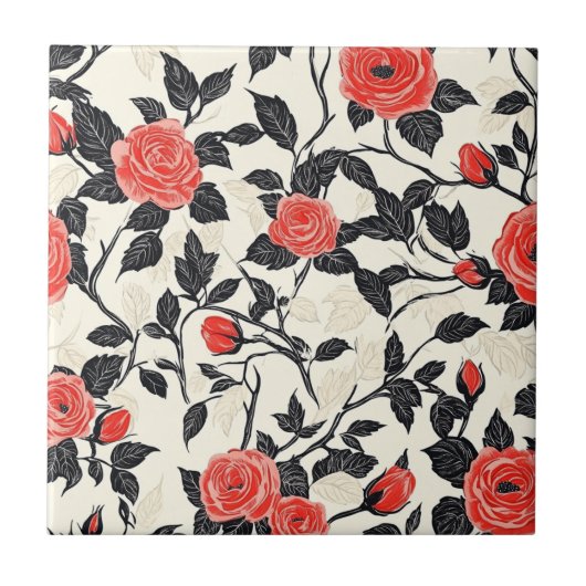 Boho Retro Roos Keramische Tegels Voor Keukenvloer Tegeltje (Voorkant)