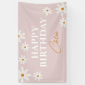 Boho Retro Roze Daisy Bloemen Gelukkige Verjaardag Spandoek (Verticaal)