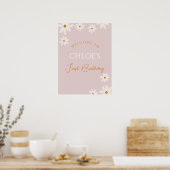 Boho Retro Roze Daisy Meisje Eerste Verjaardag Wel Poster (Keuken)