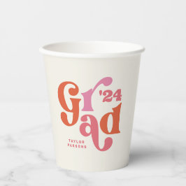 Boho Retro Roze en Oranje Afstuderen Cup Papieren Bekers