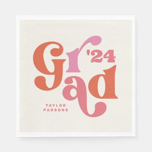 Boho Retro Roze en Oranje Afstuderen servetten (Voorkant)