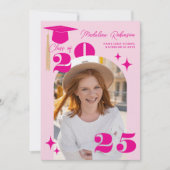 Boho Retro Roze Sterren Modern 4-Foto Afstuderen Kaart (Voorkant)