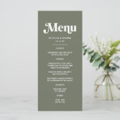 Boho Retro Sage Groene Bruiloft Menu (Staand voorkant)