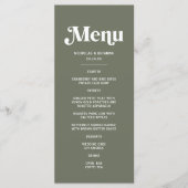 Boho Retro Sage Groene Bruiloft Menu (Voorkant)