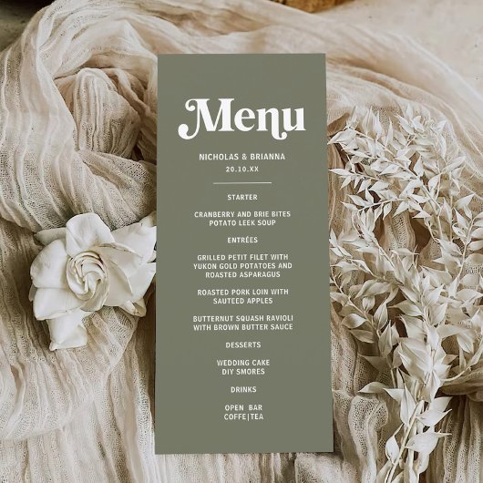 Boho Retro Sage Groene Bruiloft Menu