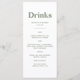 Boho Retro Salie Groene Trouw Dranken Menu