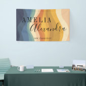 Boho Retro Schrift Abstracte Golvende Lijnen Geel  Spandoek (Beurs)