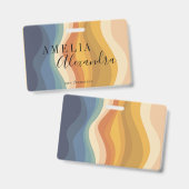 Boho Retro Script Abstract Wavy Lines Geel Blauw Badge (Voor- en achterkant)