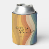 Boho Retro Script Abstract Wavy Lines Geel Blauw Blikjeskoeler (Blikje Voorkant)