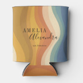 Boho Retro Script Abstract Wavy Lines Geel Blauw Blikjeskoeler (Voorkant)