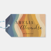 Boho Retro Script Abstract Wavy Lines Geel Blauw Cadeaulabel (Achterkant Horizontaal)
