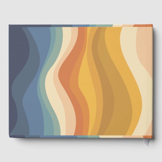 Boho Retro Script Abstract Wavy Lines Geel Blauw Gastenboek (Achterkant)