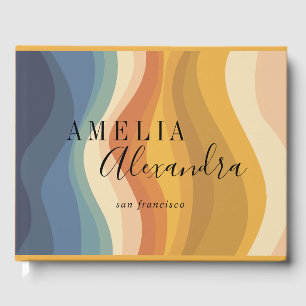 Boho Retro Script Abstract Wavy Lines Geel Blauw Gastenboek