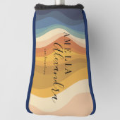 Boho Retro Script Abstract Wavy Lines Geel Blauw Golfheadcover (Draai 90)