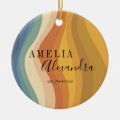 Boho Retro Script Abstract Wavy Lines Geel Blauw Keramisch Ornament (Voorkant)