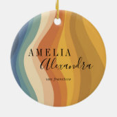 Boho Retro Script Abstract Wavy Lines Geel Blauw Keramisch Ornament (Achterkant)