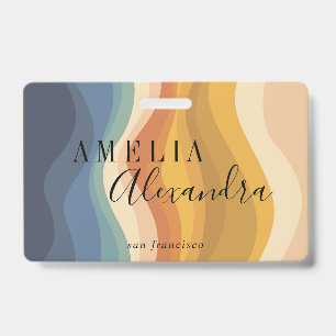 Boho Retro Script Abstracte Golvende Lijnen Geel B Badge
