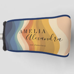 Boho Retro Script Abstracte Golvende Lijnen Geel B Golfheadcover
