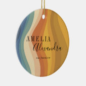 Boho Retro Script Abstracte Golvende Lijnen Geel B Keramisch Ornament (Rechts)