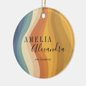 Boho Retro Script Abstracte Golvende Lijnen Geel B Keramisch Ornament (Links)