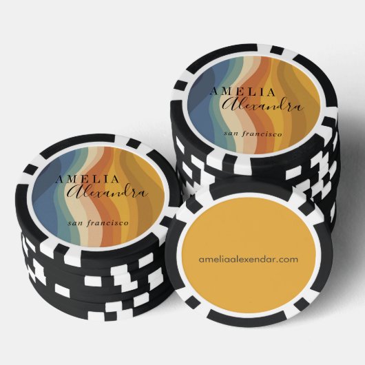 Boho Retro Script Abstracte Golvende Lijnen Geel B Poker Chips (Opstapeling)
